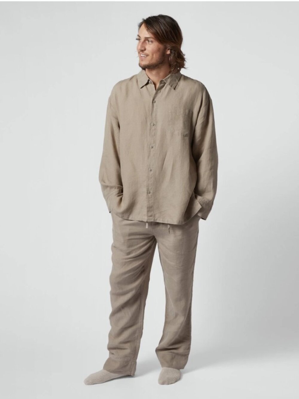 Parachute Tan Button Front Long Sleeve Linen Shirt in Men's X-Large (Unisex)